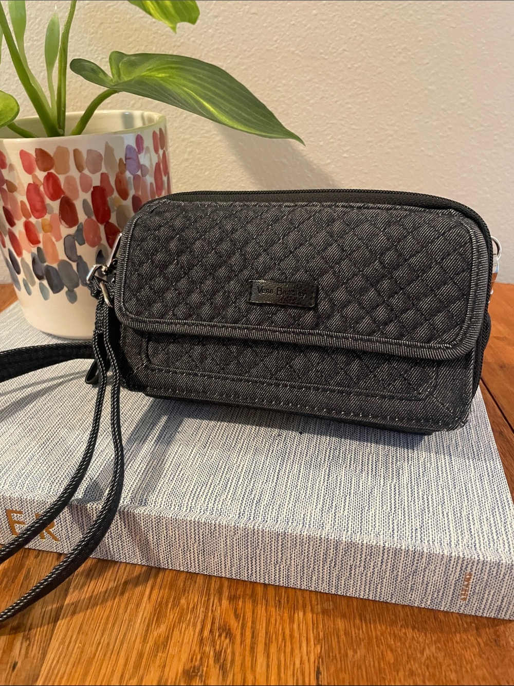 Vera Bradley Iconic RFID All-in-One Crossbody Wallet Wristlet – Black/Dark Denim